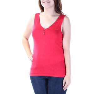 COLOR STORY Womens Red Sleeveless V Neck Tunic Top Size: S